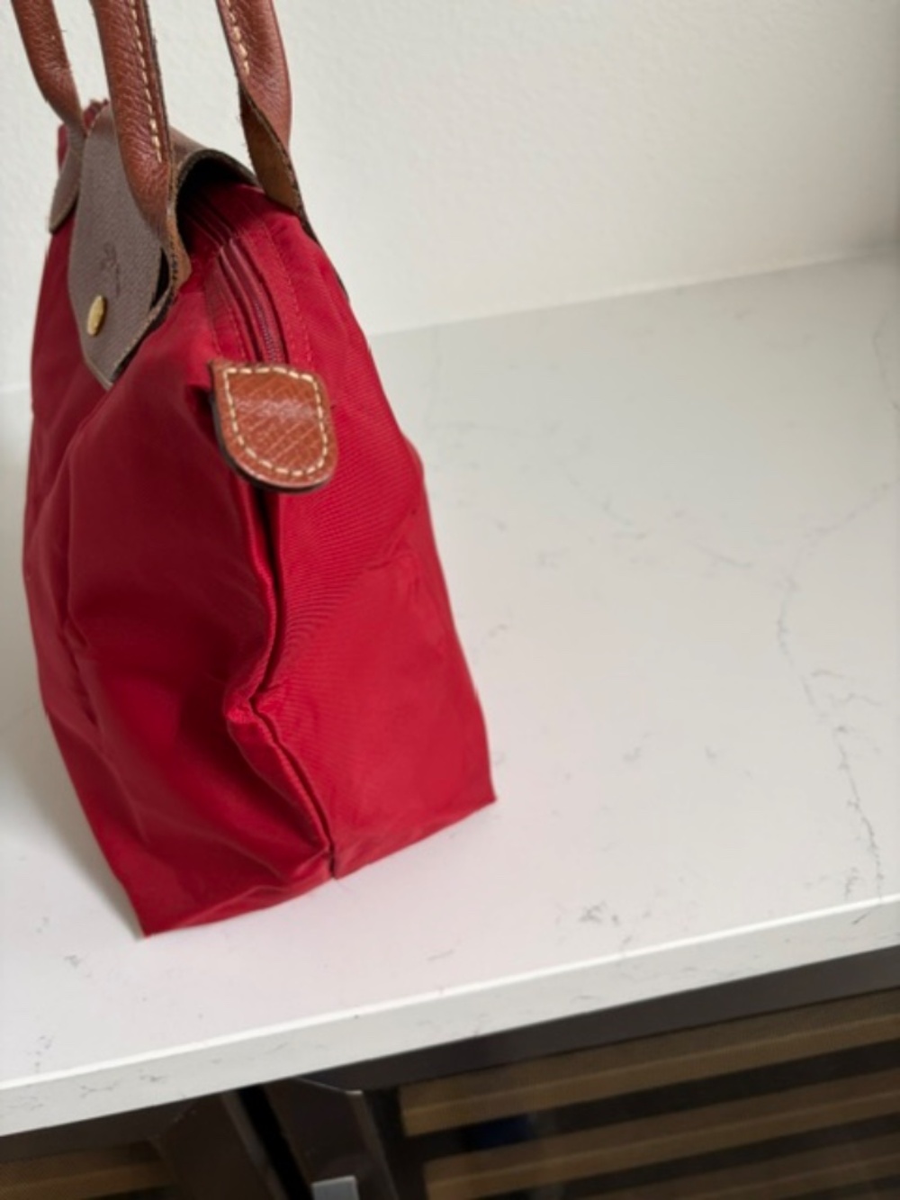 Longchamp Le Pliage Small Red Long Handle Shoulder Tote Discontinued - Picture 2 of 6
